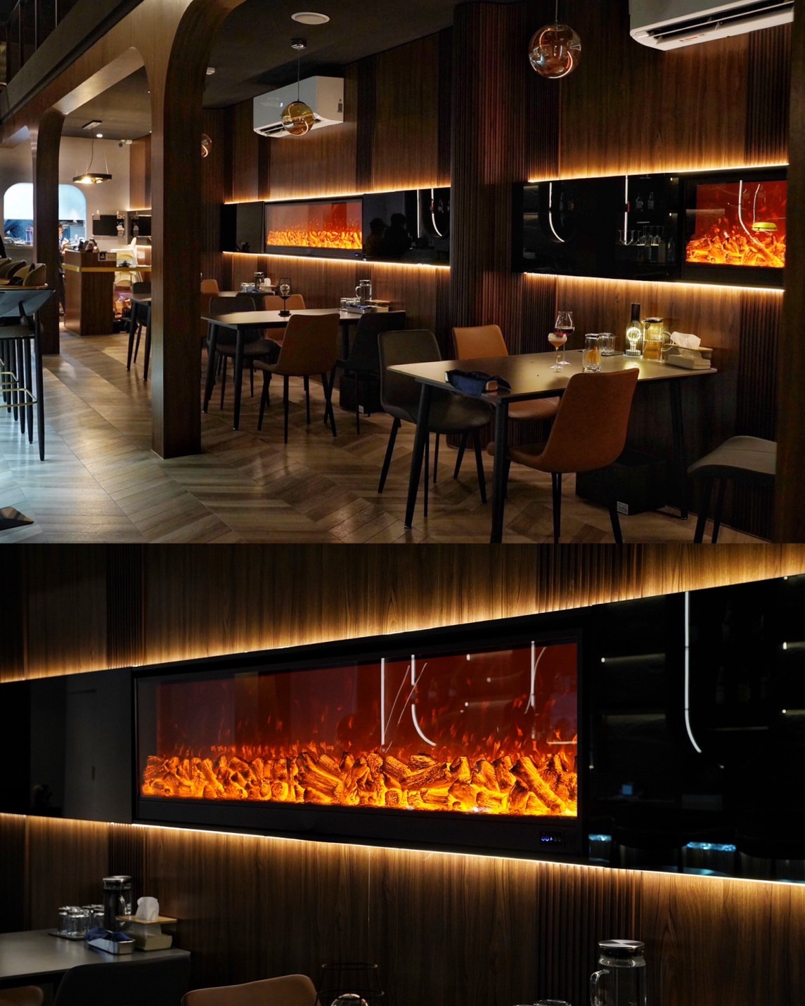 「82年餐酒館」整間店以岩石灰、木質色系及金屬色調打造出高質感氛圍，正所謂燈光美、氣氛佳！